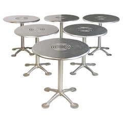 Italian Modern Round Brushed Aluminium Casting Bar or Dining Tables, 1980s