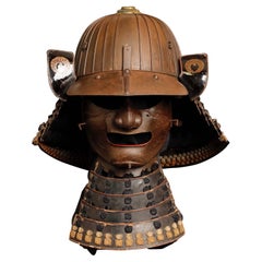 Antique Edo-Era Samurai Helmet and Mask Set, an Authentic Piece of History from the 17th