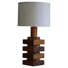 Sculptural Unique Swedish Modern Table Lamp in Solid Pine, Made in 1960s