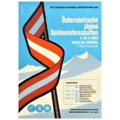 Original Vintage Sports Poster Austrian Alpine Ski Championships Haus Im Ennstal