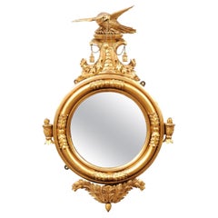 English Regency 19th Century Bull’s Eye Mirror with Eagle Crest 