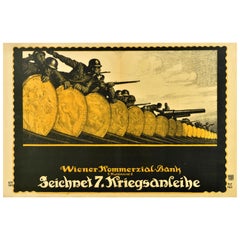 Original Antique War Poster 7 War Loan Austria Wiener Kommerzial Bank WWI Offner