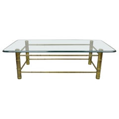 Mastercraft Brass Faux Bamboo Hollywood Regency Glass Top Coffee Table