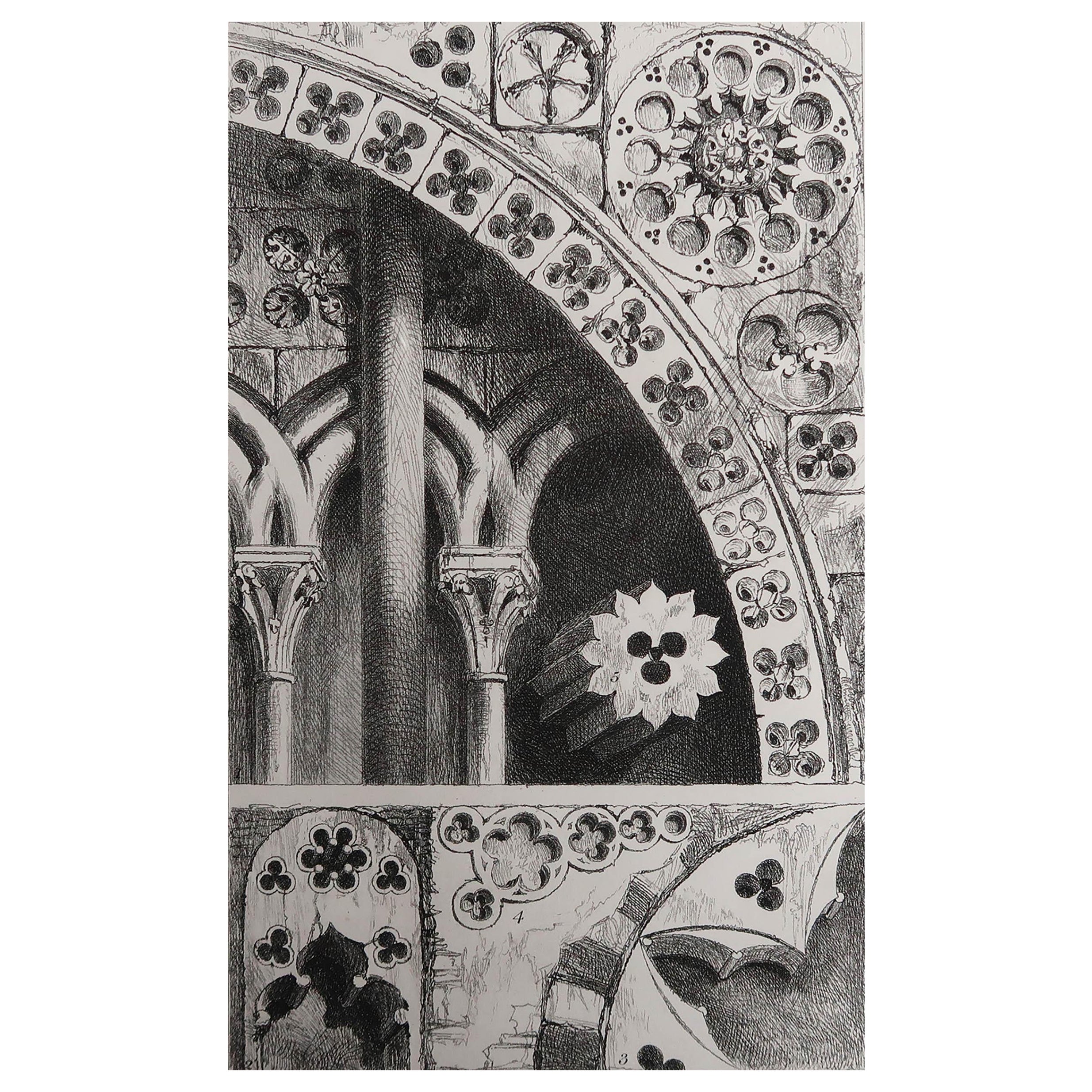 Original Antique Architectural Print by John Ruskin, circa 1880, 'Lisieux'