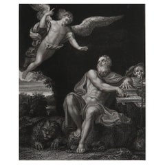 Original Antique Print After Domenichino, St. Jerome and the Angel, circa 1850
