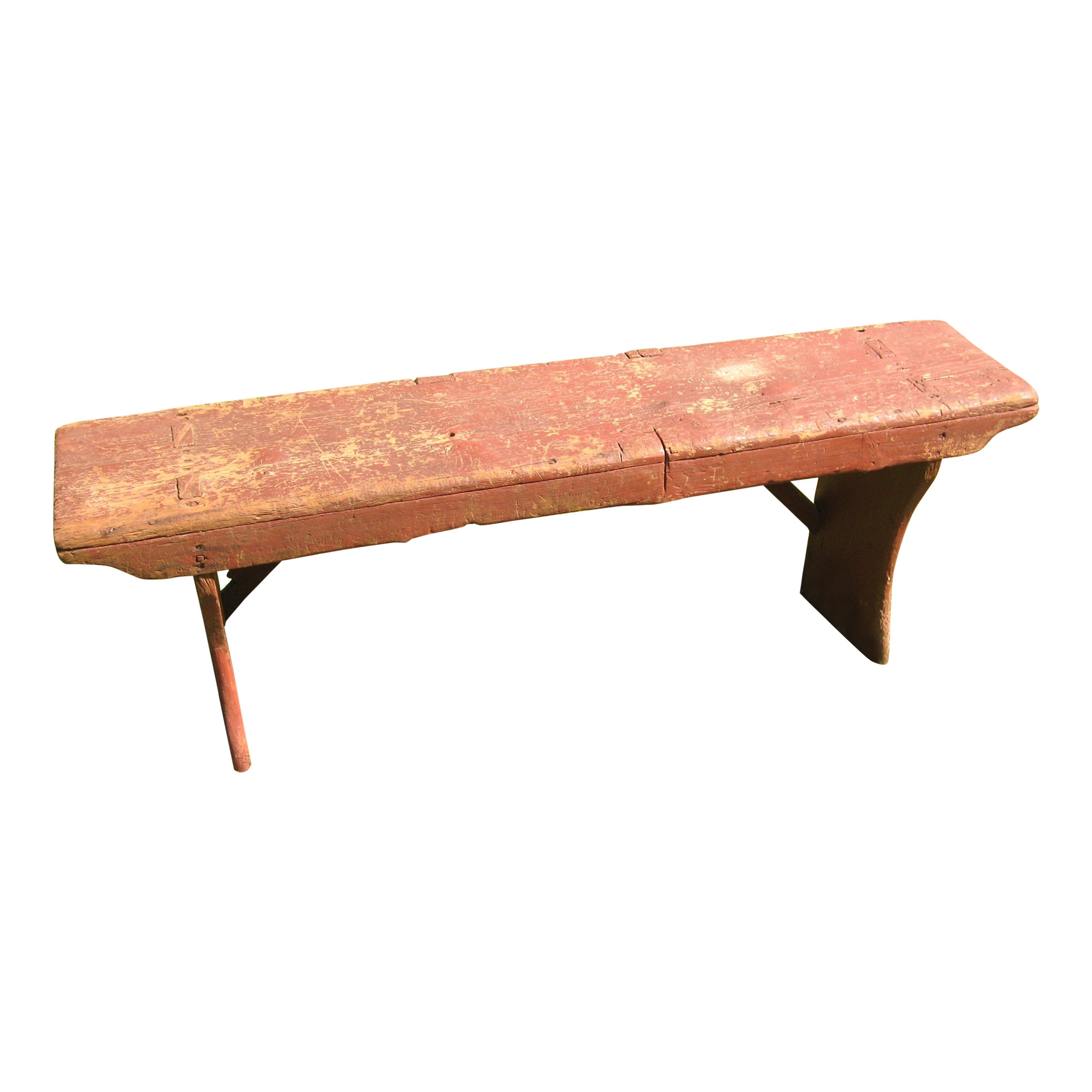 1920s Pine Bench in Great Original Barn Red Paint For Sale