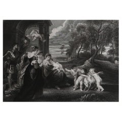 Original Antique Print After Rubens, Holy Family with Saints, circa 1850