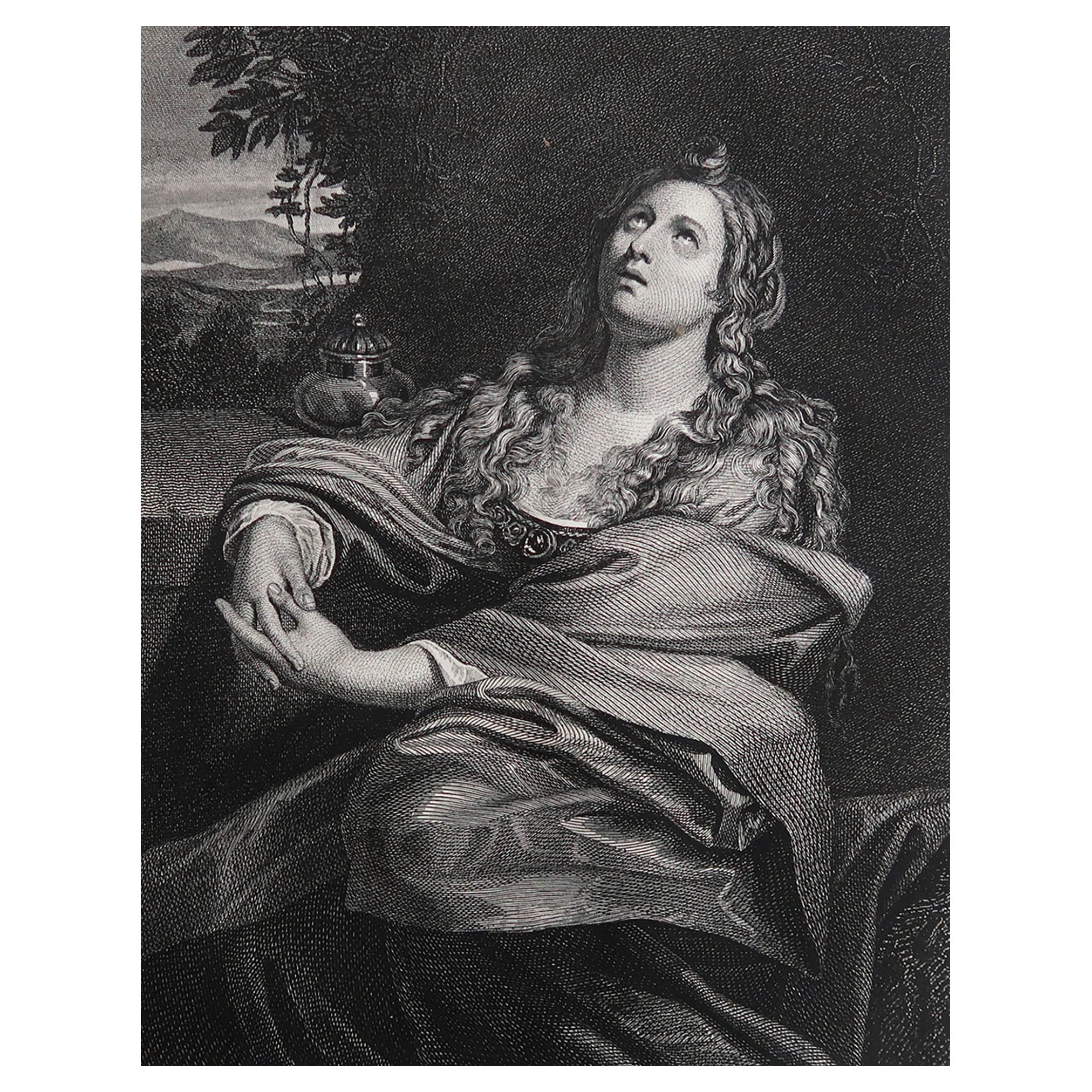 Original Antique Print After Domenichino, Mary Magdalen, circa 1850
