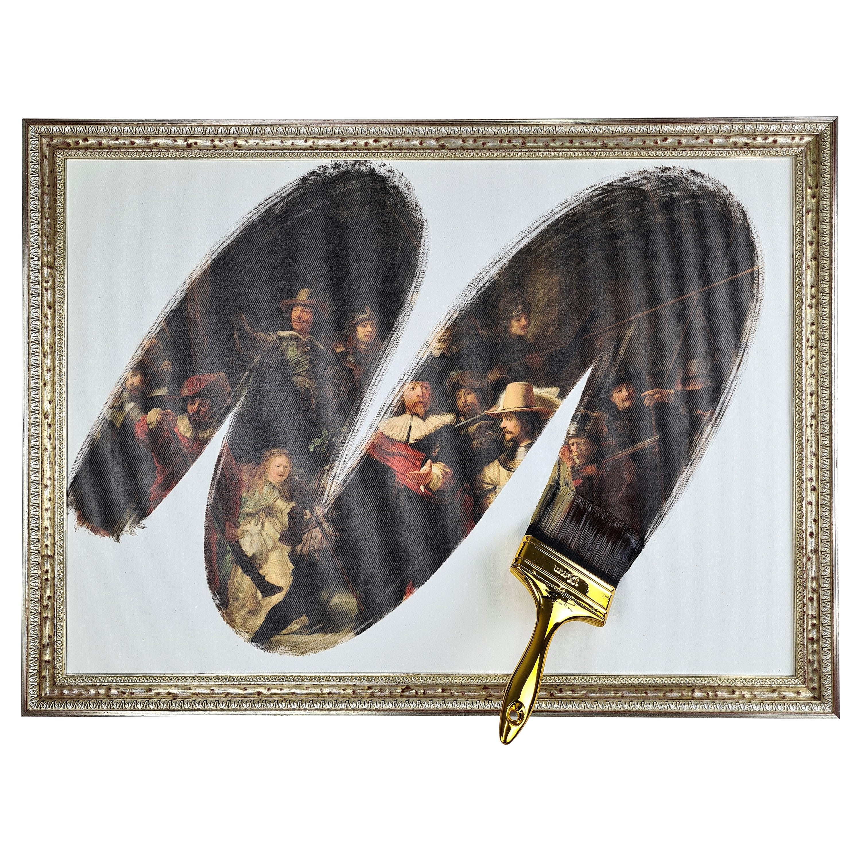 „De Nachtwacht“, Rembrandt- Kopie auf Leinwand gedruckt, handgefertigt in Italien, 2021 im Angebot