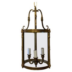 Wonderful French Bronze Readed & X Louis XVI Lantern Fixture Curved Glass Panels