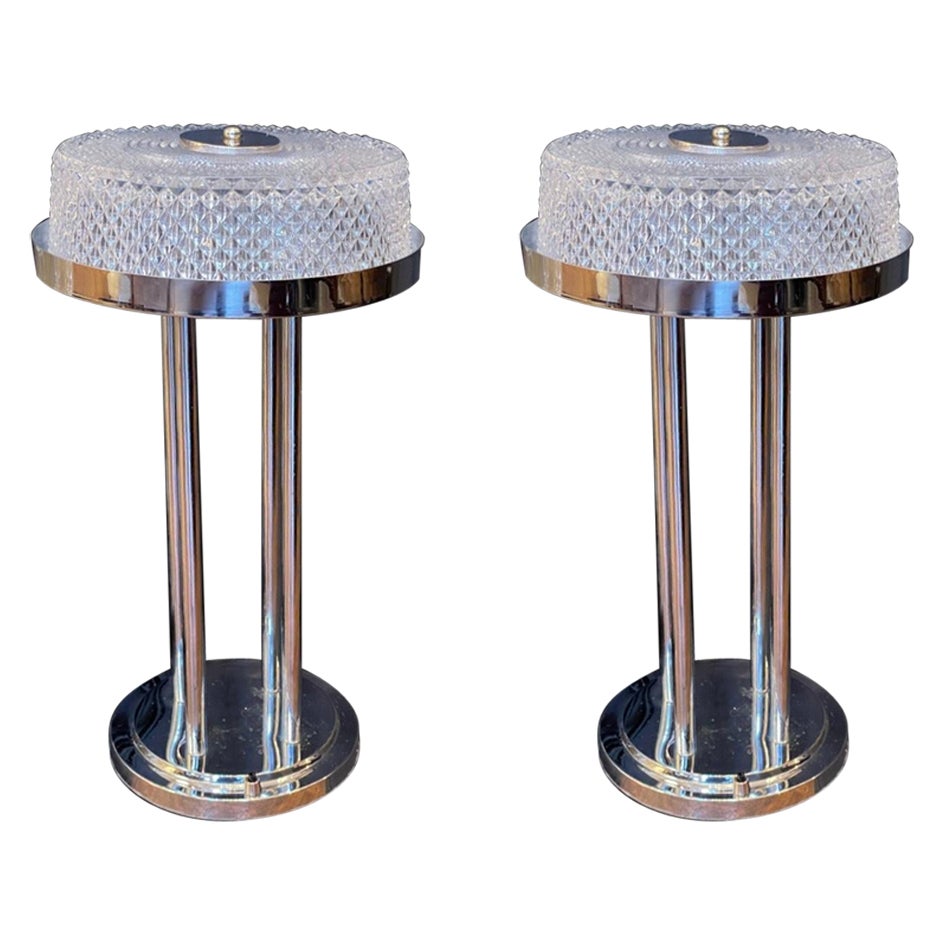 Handmade Crystal & Chrome Table Lamps For Sale