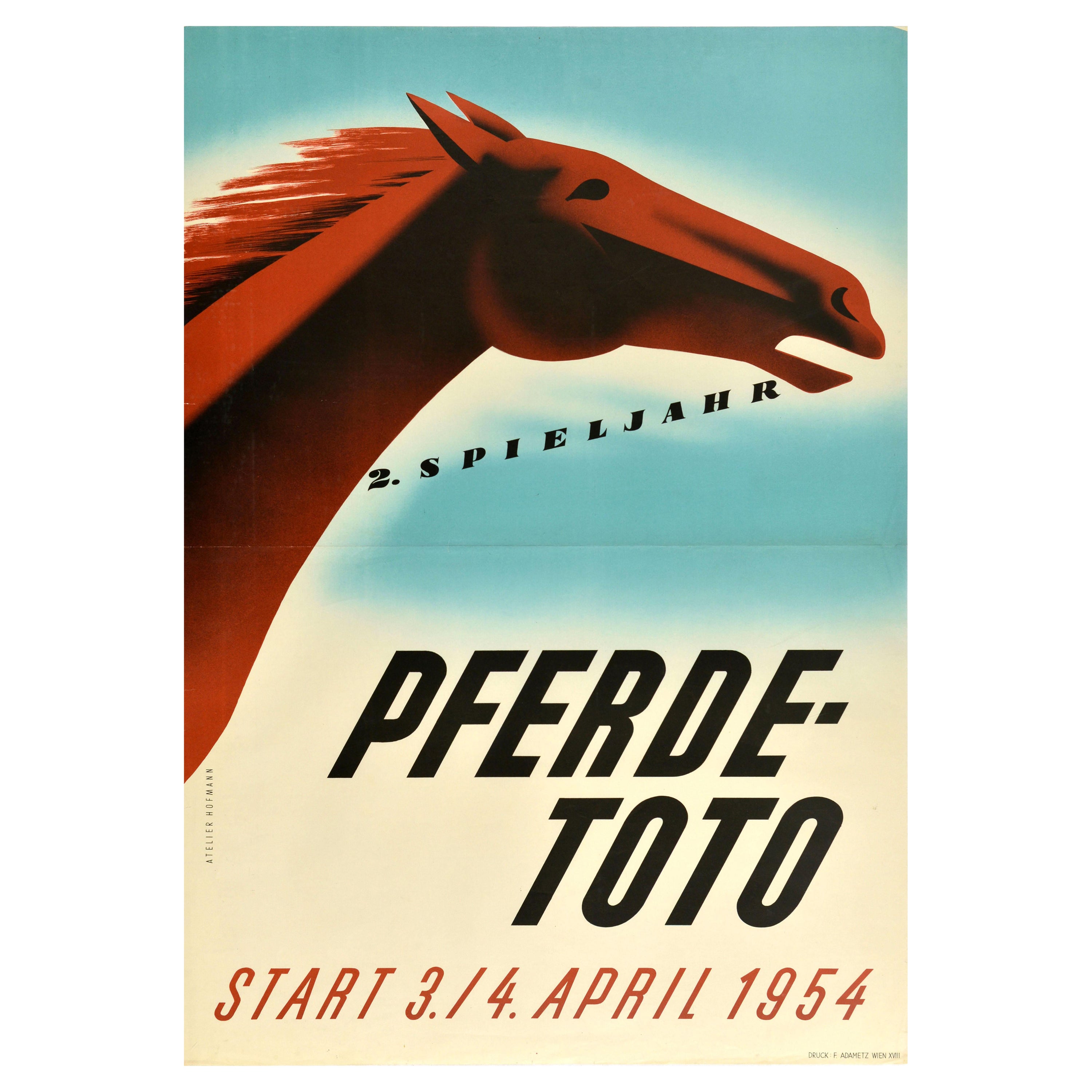 Original Vintage Horse Racing Poster Pferde Toto 1954 Horse Pools Austria Sport