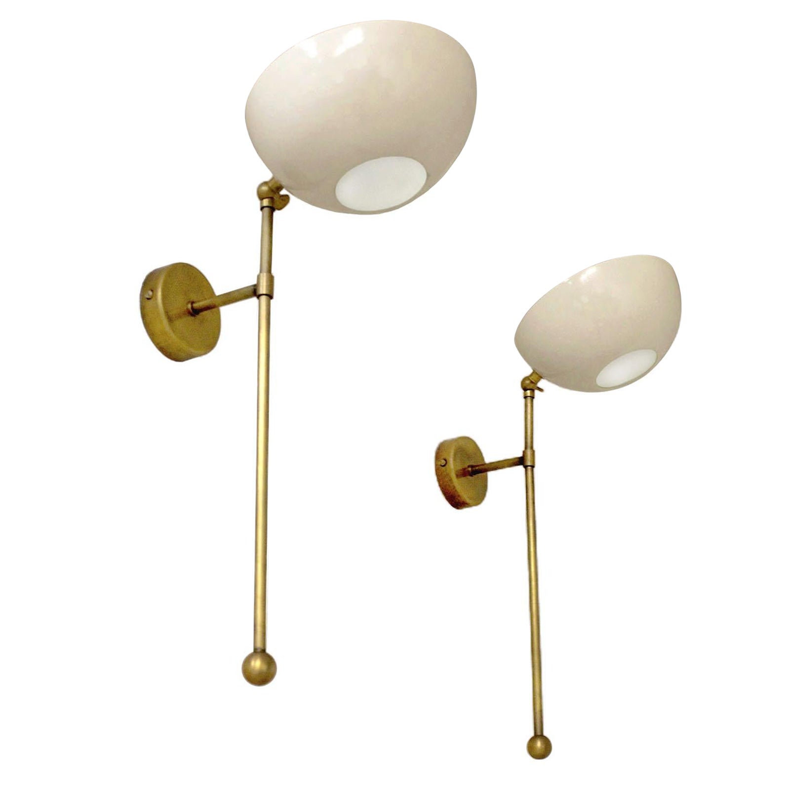 Pair of Italian Wall Lights, Brass and Ivory Lacquer, Stilnovo Style For Sale