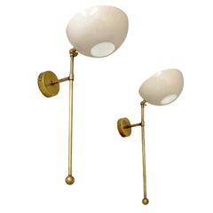 Pair of Italian Wall Lights, Brass and Ivory Lacquer, Stilnovo Style