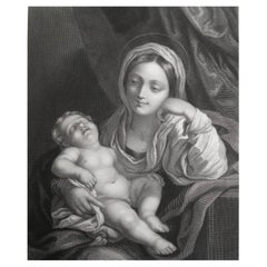 Impression ancienne d'origine d'après Carlo Maratta, Vierge et enfant, vers 1850