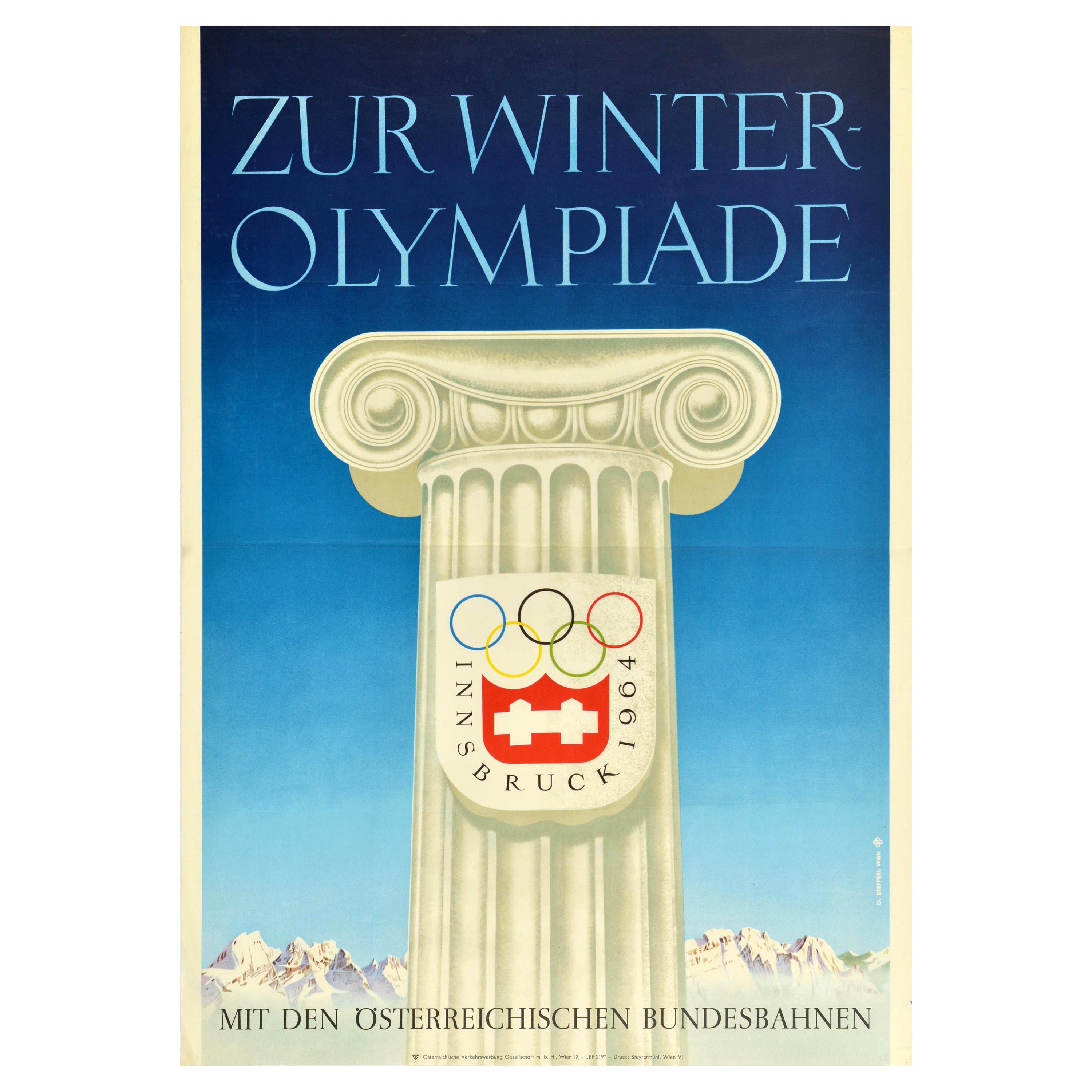 Original Vintage Sport Poster Innsbruck Winter Olympic Games Austrian Railway For Sale