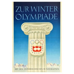 Original Vintage Sport Poster Innsbruck Winter Olympic Games Austrian Railway