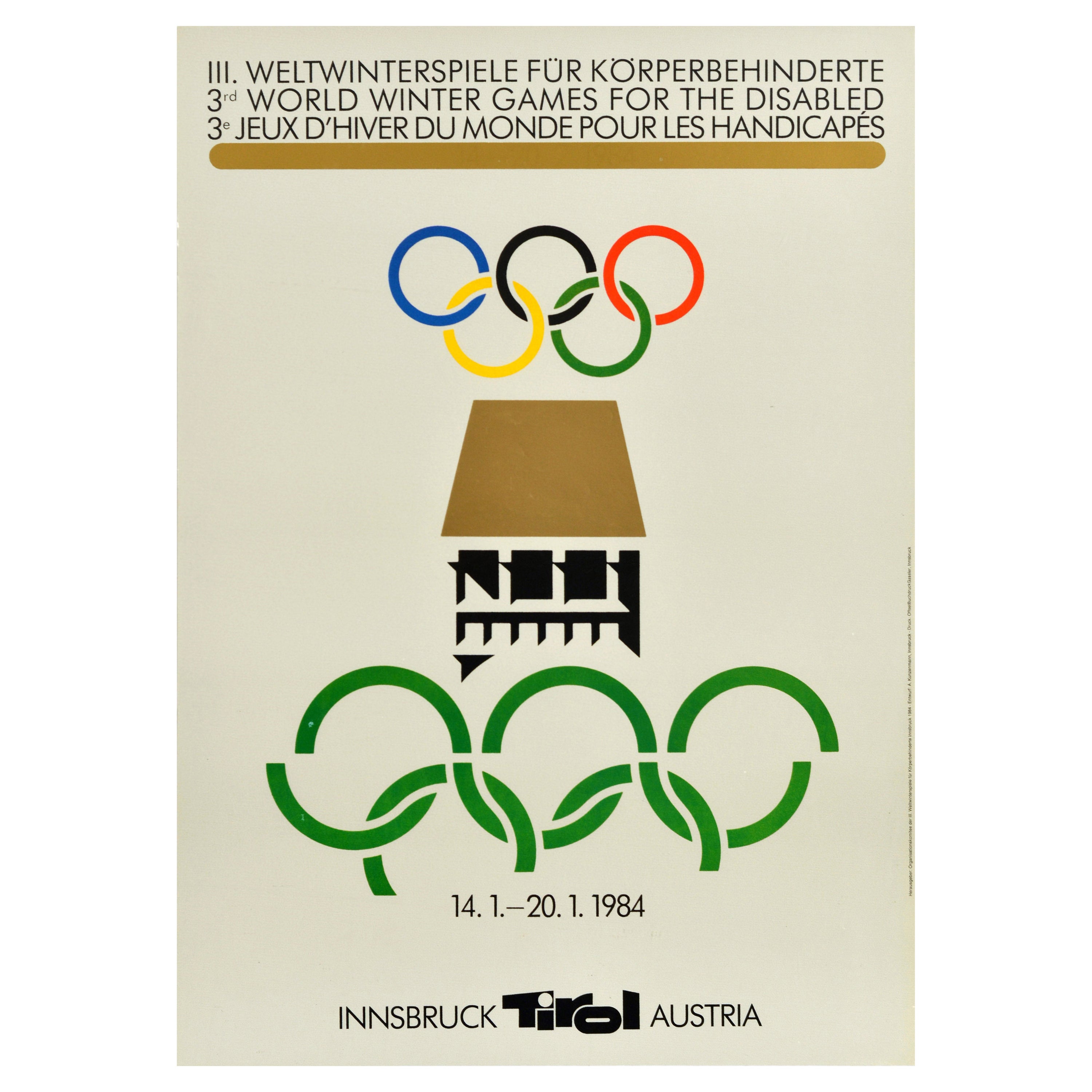 Original Vintage Olympics Sport Poster Winter Paralympic Games Innsbruck Tirol For Sale