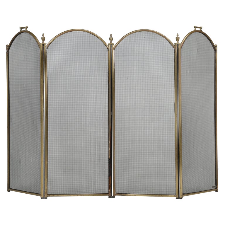 Vintage American Brass Fireplace 4Panel Folding Fireplace Screen For