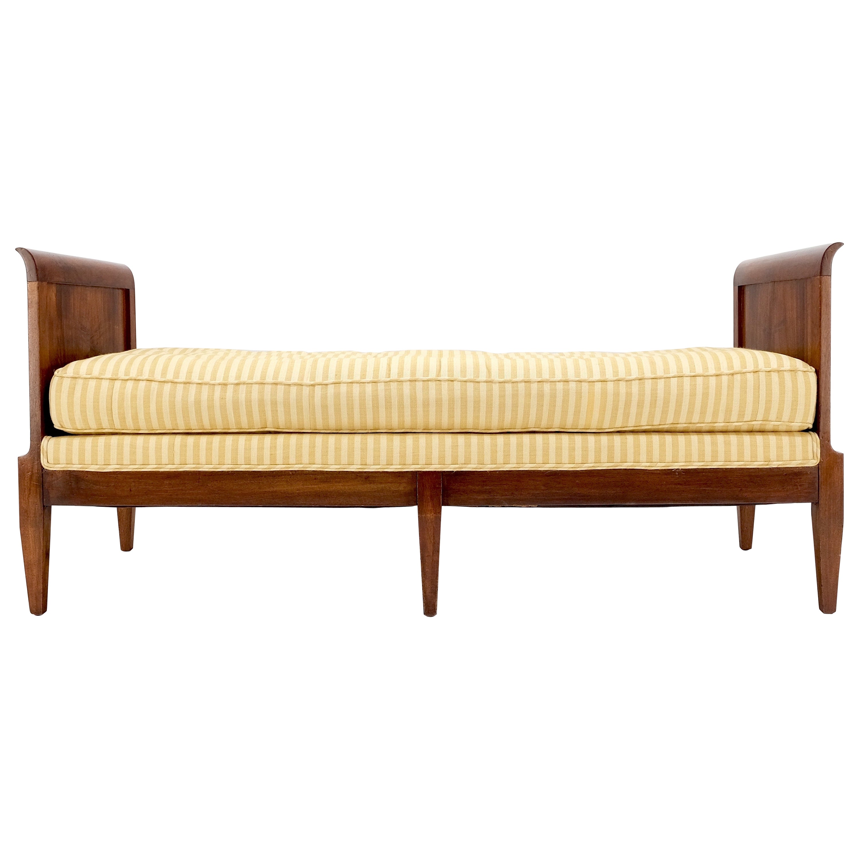 Mahogany Slight Panels Arms Compact Daybed Style Gold Stripe Window Bench MINT! For Sale