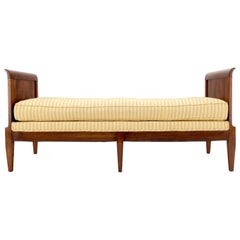 Vintage Mahogany Slight Panels Arms Compact Daybed Style Gold Stripe Window Bench MINT!