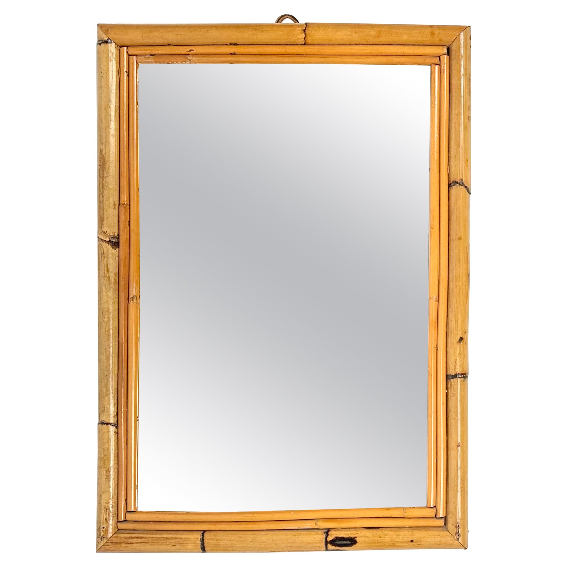 Midcentury Rectangular Wall Mirror in Bamboo, Italy 1970 For Sale