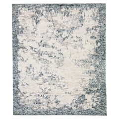 Abstract Handmade Modern Moroccan Style Wool Rug in Ivory & Gray