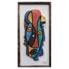 Bosko Hrnjak Original Abstract Art Wall Sculpture Wood Carving "Mod Conversation