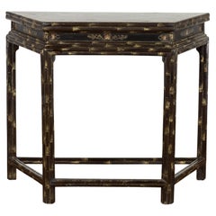 Vintage Faux Bamboo Demi-Lune Console Table with Landscape Décor