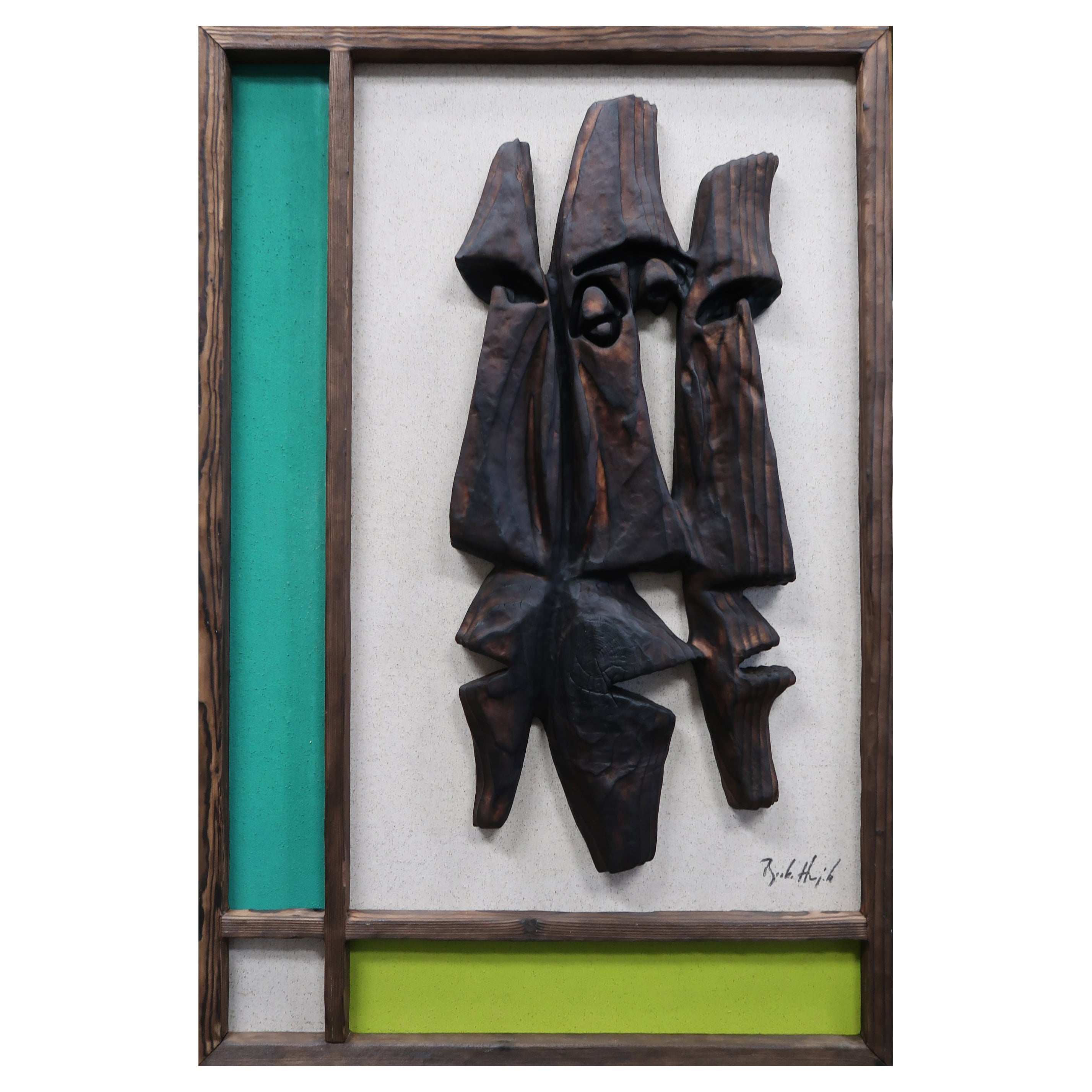 Bosko Hrnjak Original Abstract Art "Moai Conversation" Wall Sculpture Carving For Sale