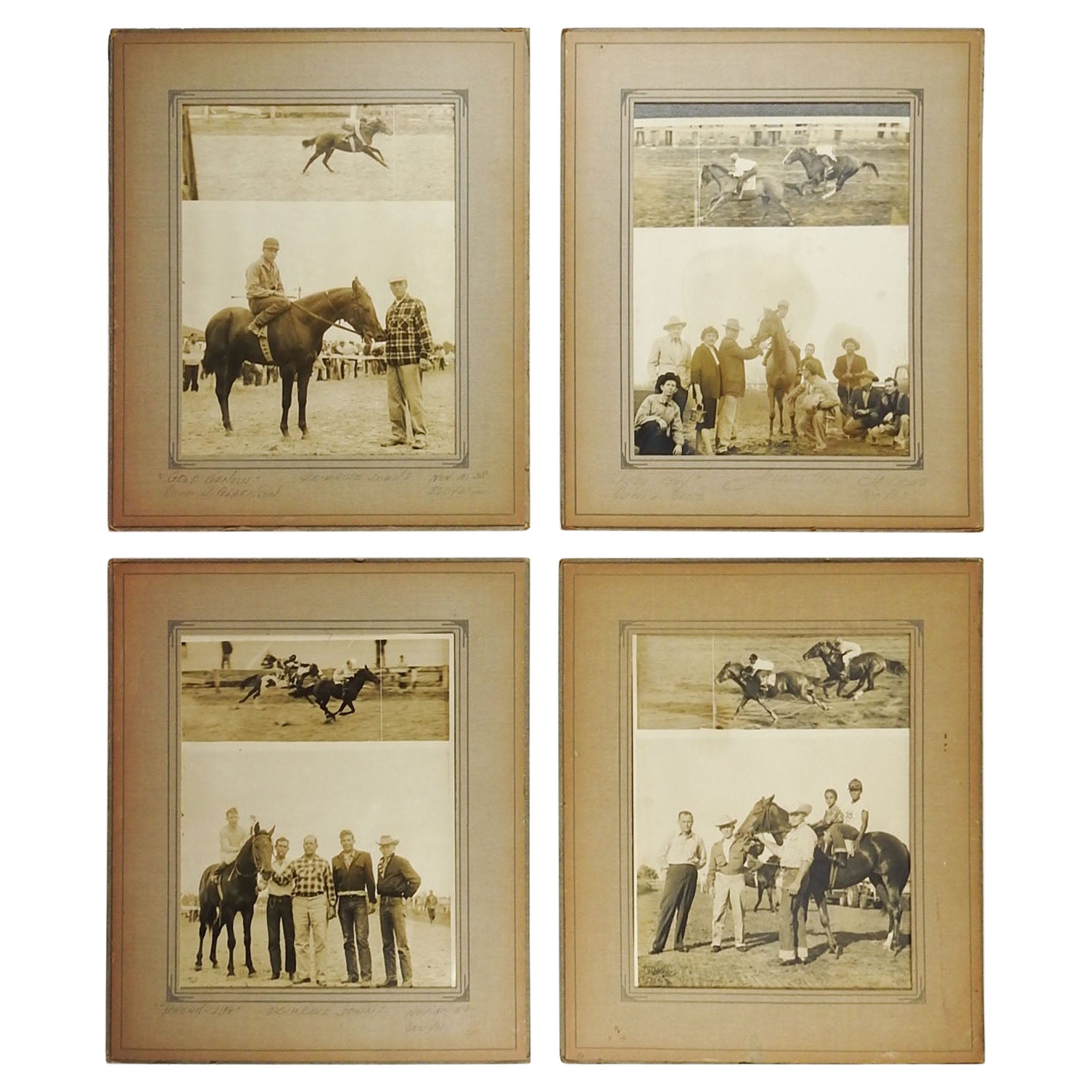 1950s Horse Race Photographs, Set of 4