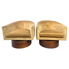 Milo Baughman Swivel Barrel Chairs, a Pair