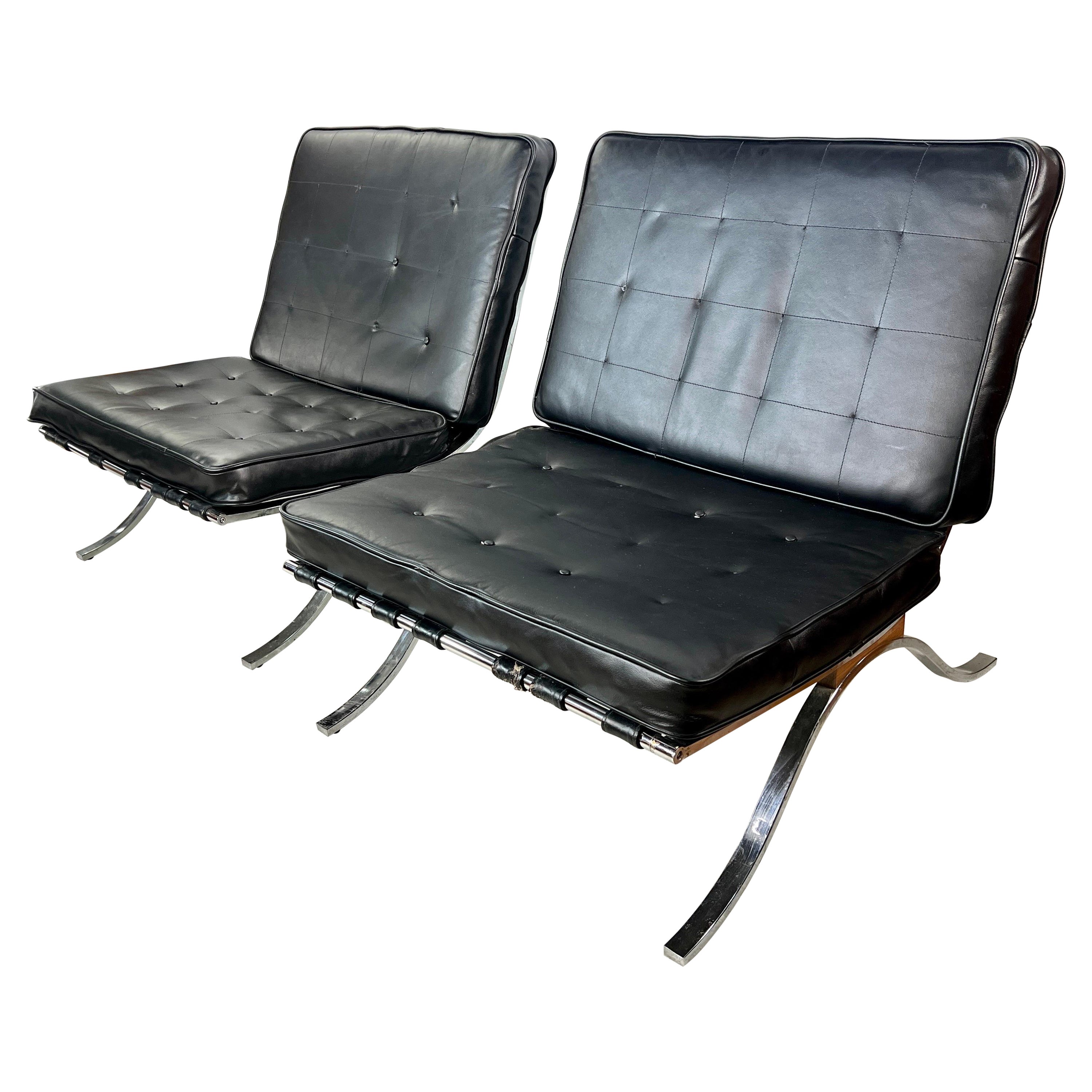 Vintage Modern Barcelona Style Lounge Chairs by Selig, a Pair For Sale