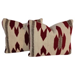 Vintage Pair of Red And White Navajo Chevron Pillows