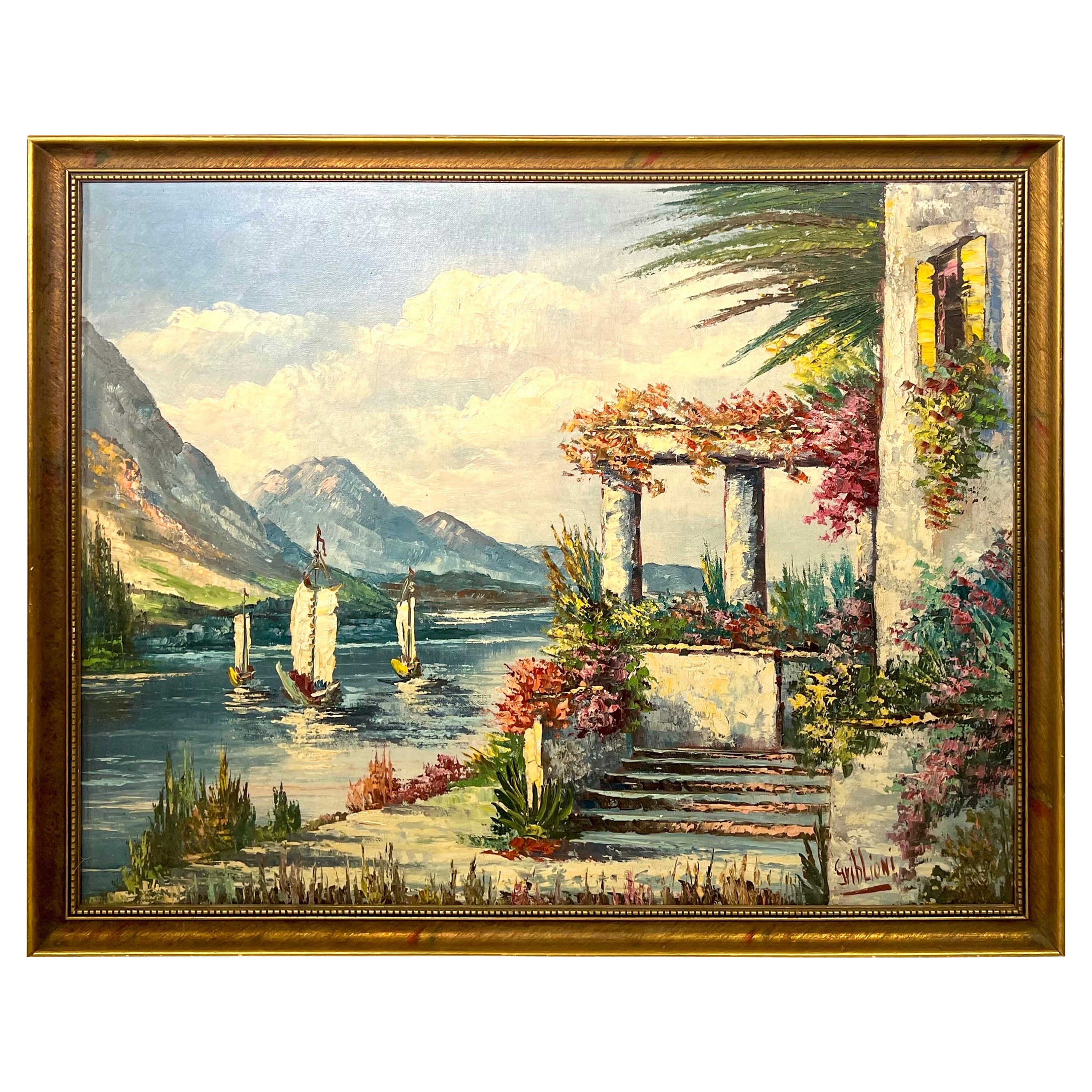 Midcentury Italian Impressionist Marina Landscape by Griblioni For Sale