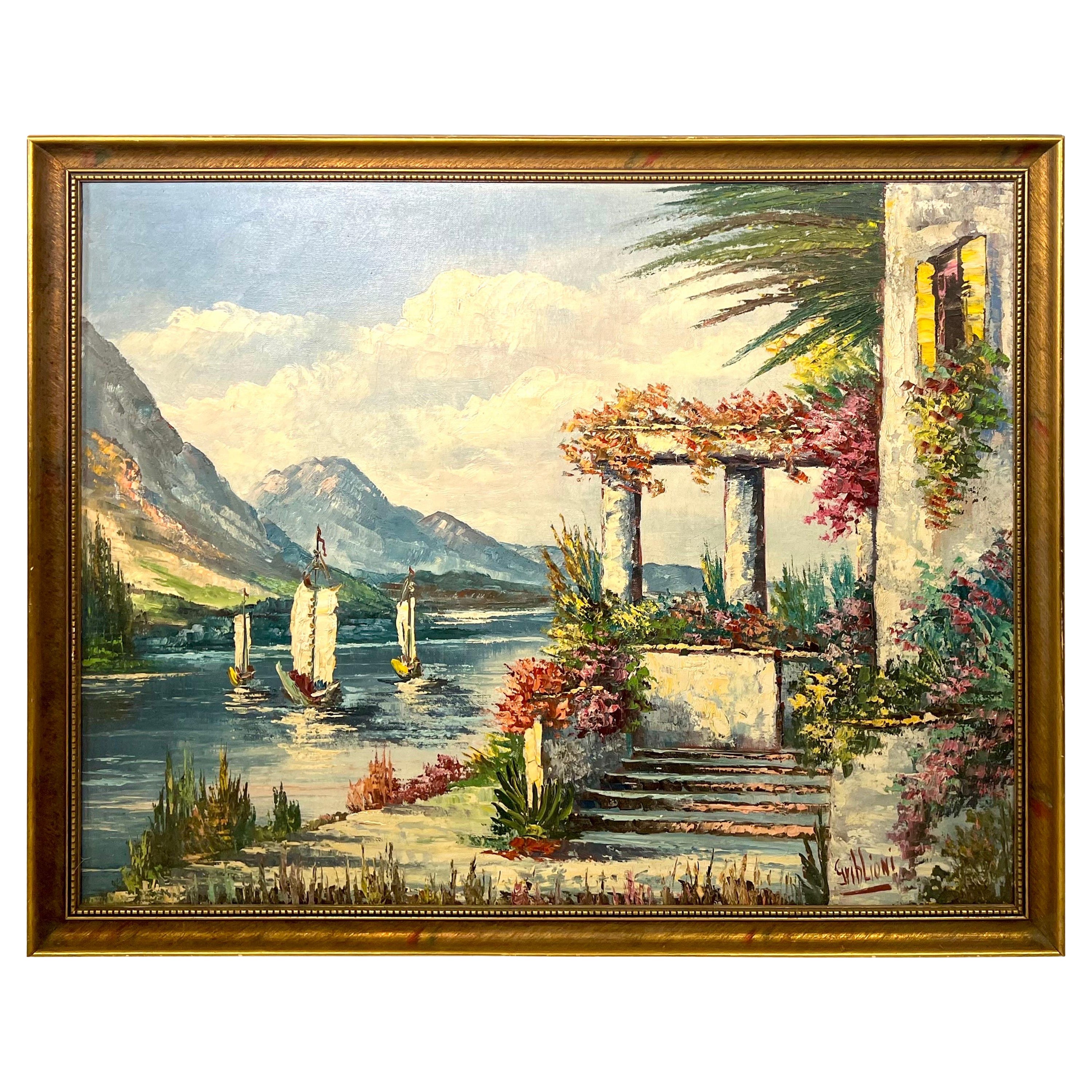 Italienische impressionistische Marina-Landschaft aus der Jahrhundertmitte von Griblioni im Angebot