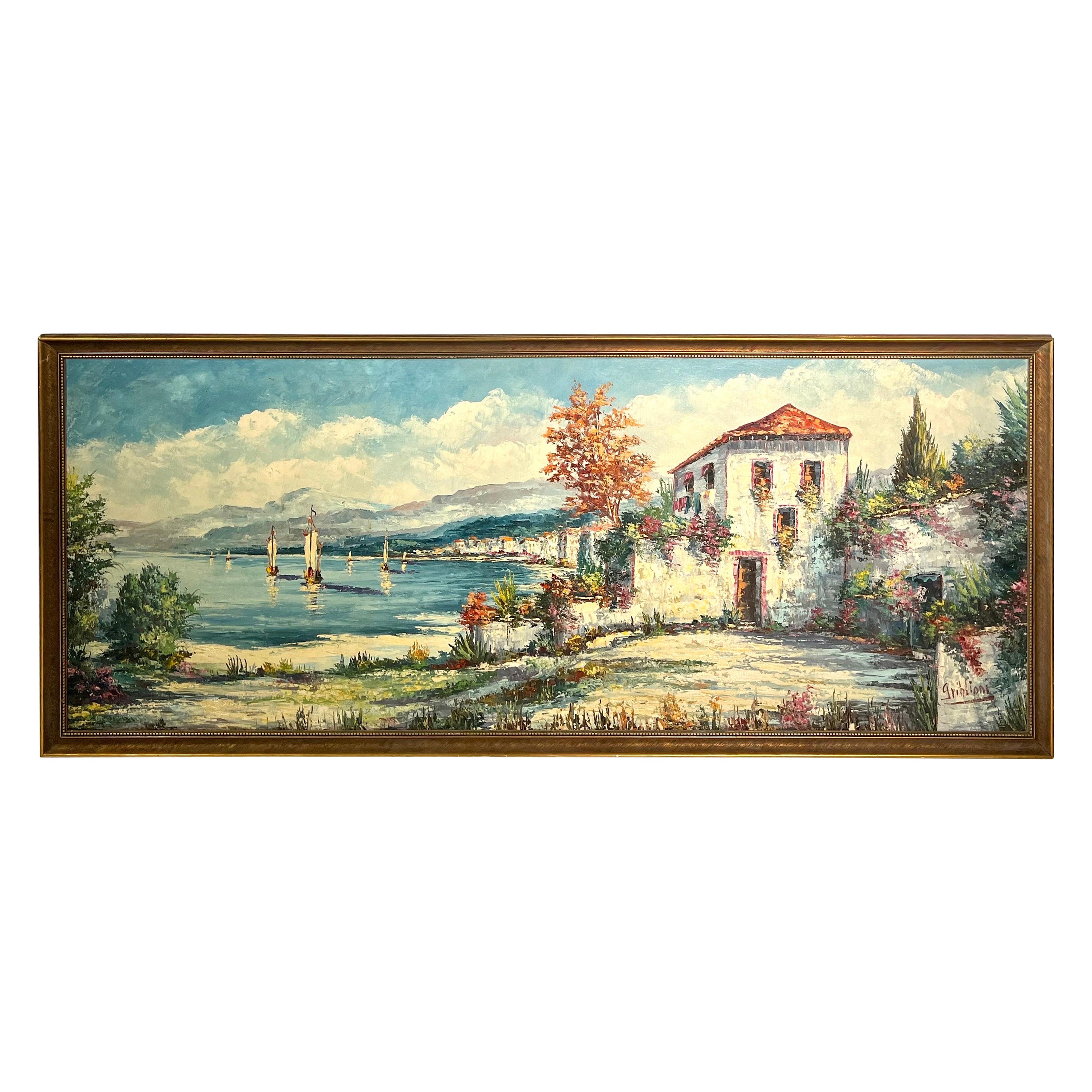 Midcentury Italian Impressionist Marina Landscape by Griblioni For Sale