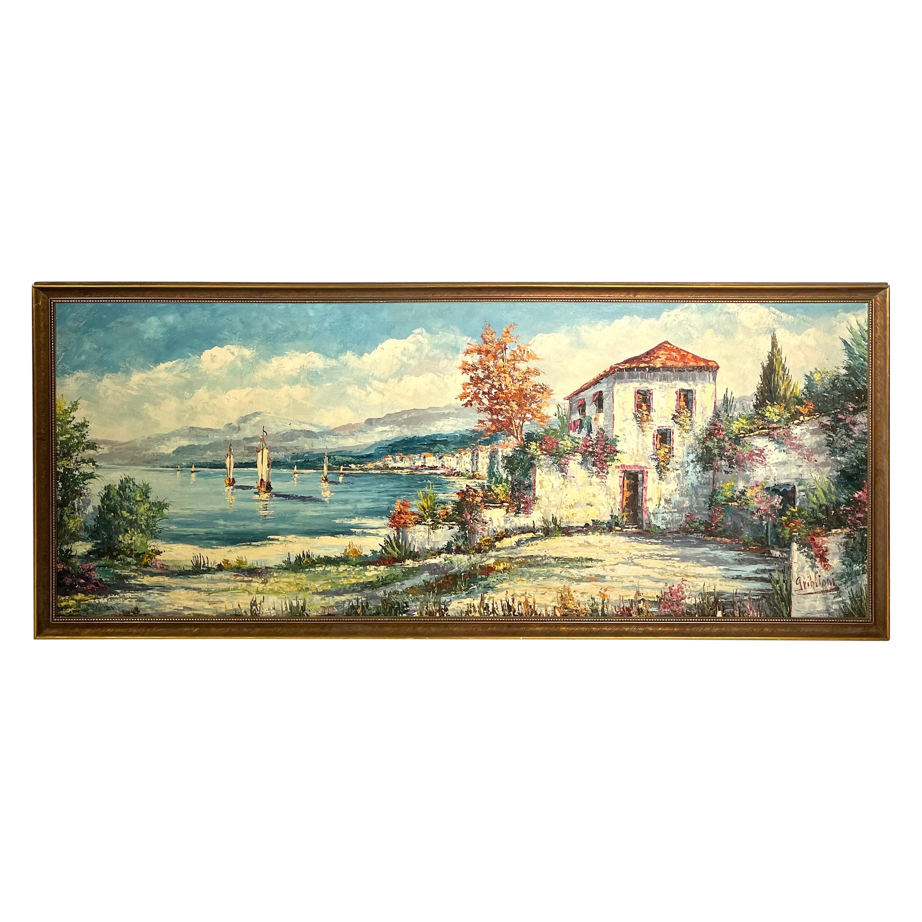 Midcentury Italian Impressionist Marina Landscape by Griblioni