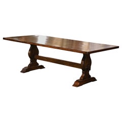 Early 20th Century French Carved Walnut Refectory Farm Trestle Table
