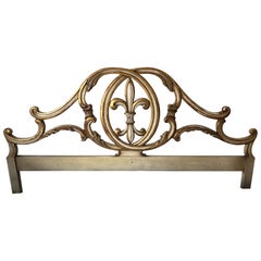 Vintage Glamorous King Size Antiqued & Gilded Fleur Di Lis Carved Wood Headboard