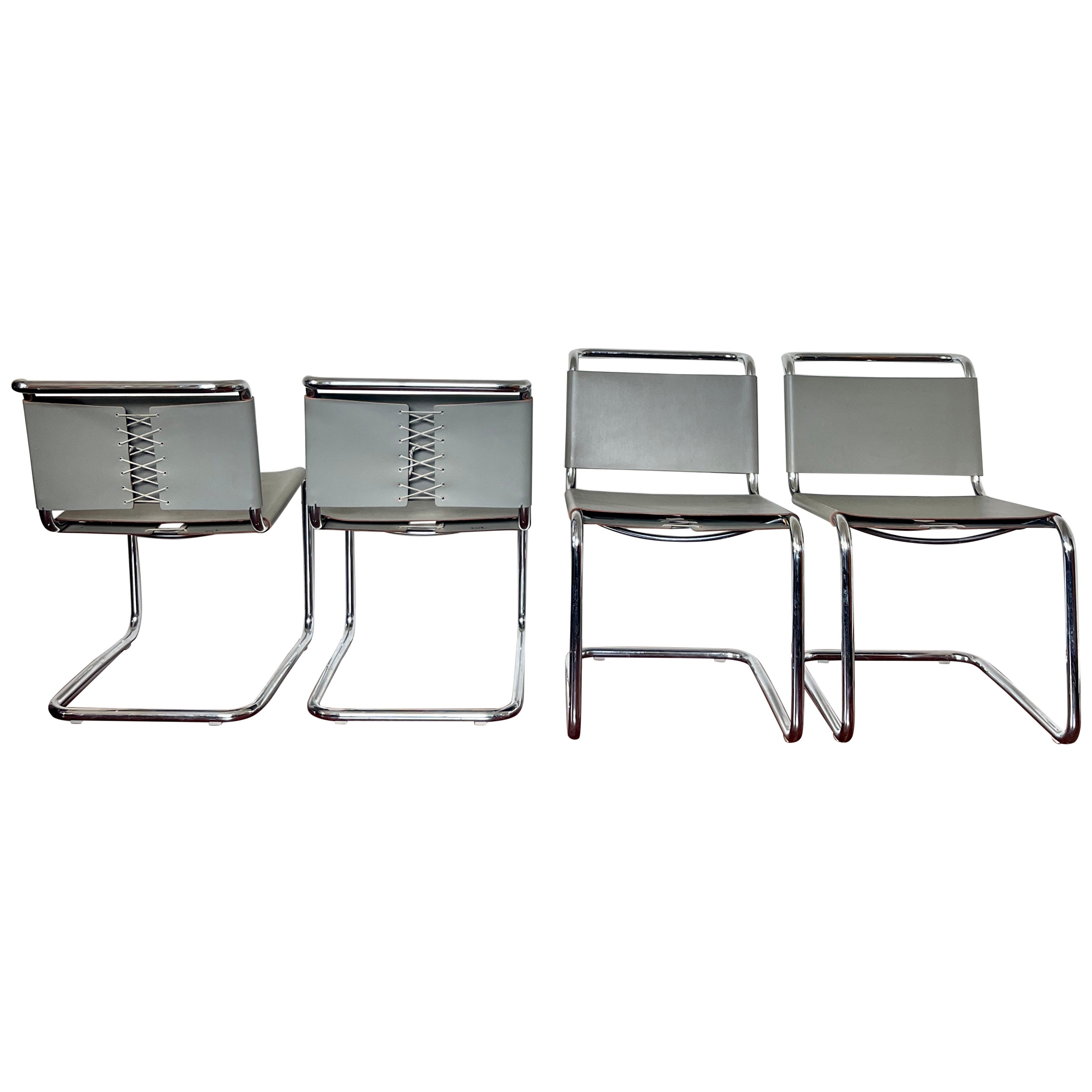 Set of 4 Gray Leather Spoleto B33 Chairs by Marcel Breuer for Knoll For Sale
