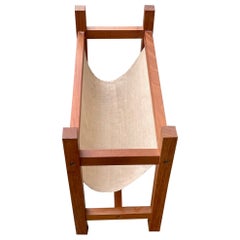 Retro Danish Magazine Rack in Teak & Natural Linen, 1960s