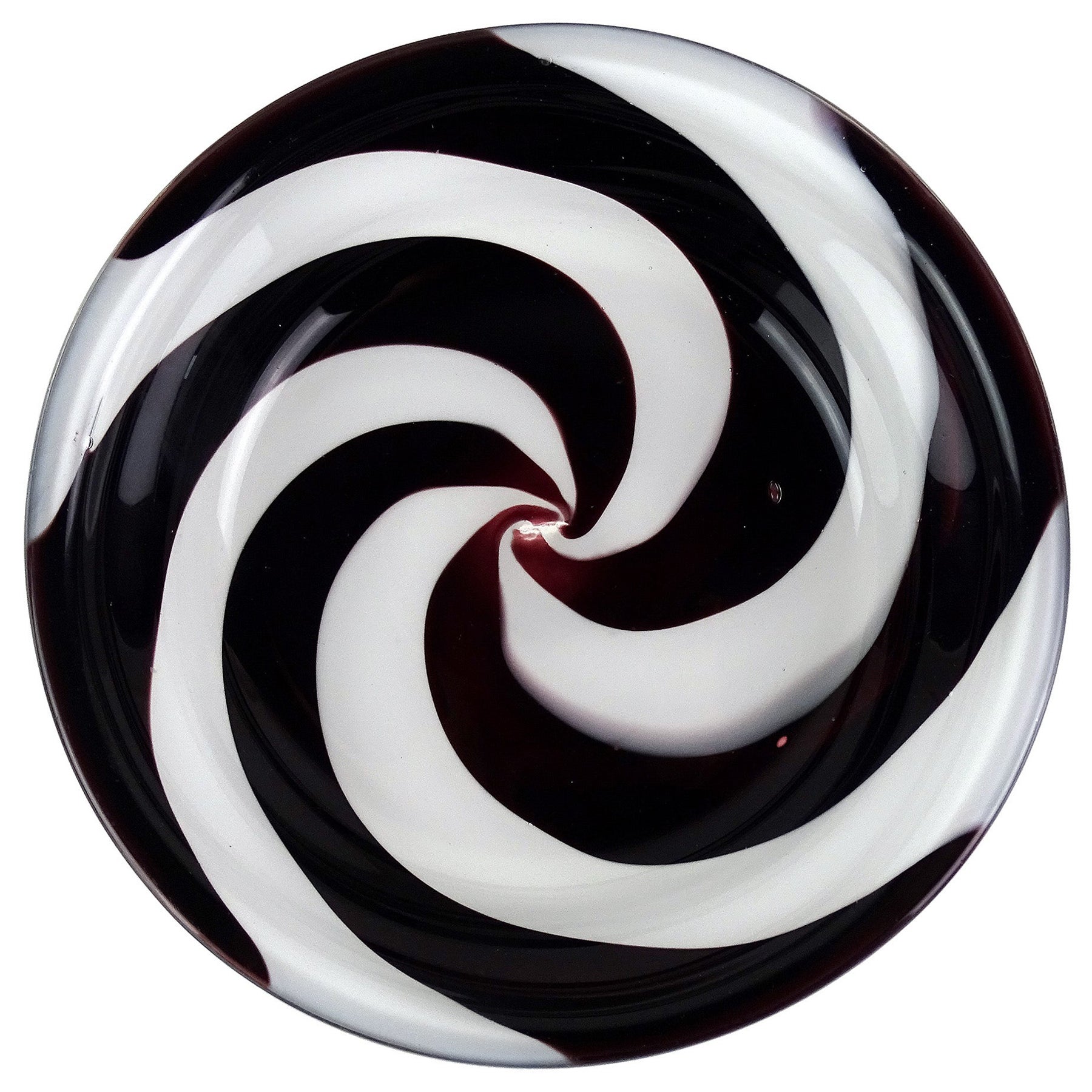 Venini Signed Fulvio Bianconi Murano Schwarz Weiß Swirl Italienische Kunst Glasschale im Angebot