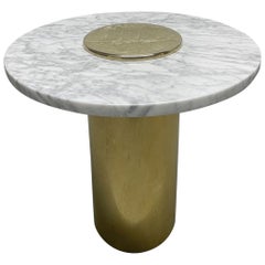 Retro Mid-Century Modern Round Carrara Marble Top Side Table