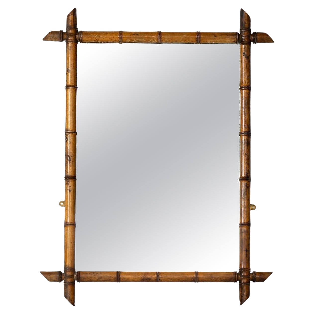 Large Antique French Faux Bamboo Wall Mirror, circa 1920s, No. 2