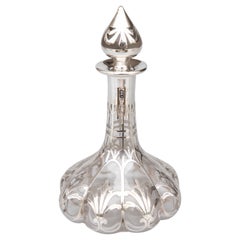 Antique Art Nouveau French Silver Overlay Glass Perfume Bottle, circa 1900