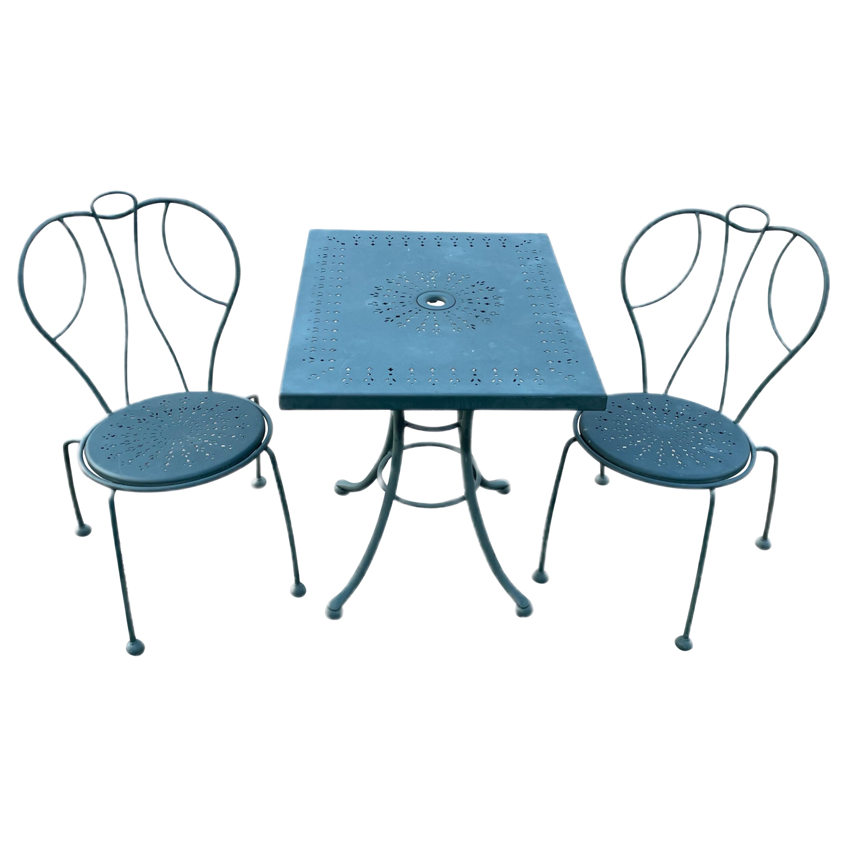 Vintage Wrought Iron Patio Cafe Set For Sale