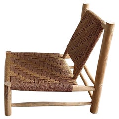 Sisal Rope and Ash Wood low Lounge Chair Charlotte Perriand Audoux & Minet Style