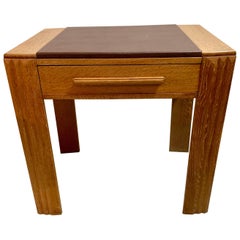 French Art Deco Desk Writing Side Table Natural Oak and Lceather Cover