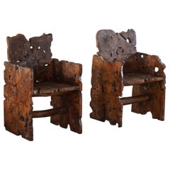 Primitive Sculptural Wabi Sabi Armchair in Solid Wood, Swedish Modern, 1950s